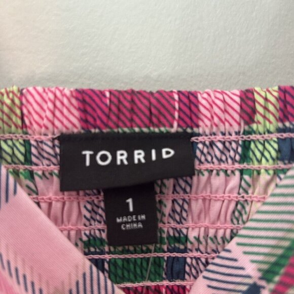 Torrid Mini Poplin Tiered Ruffle Strap Dress Plaid Pink Green NWT Plus 1X 14-16 - Picture 3 of 11